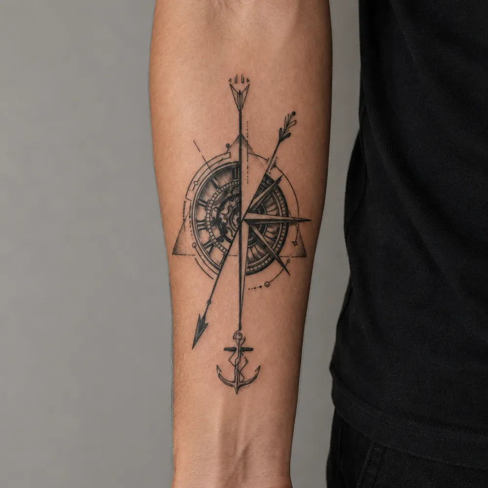 SafeTatt — Anchor & Compass · fotografie tetování na kůži
