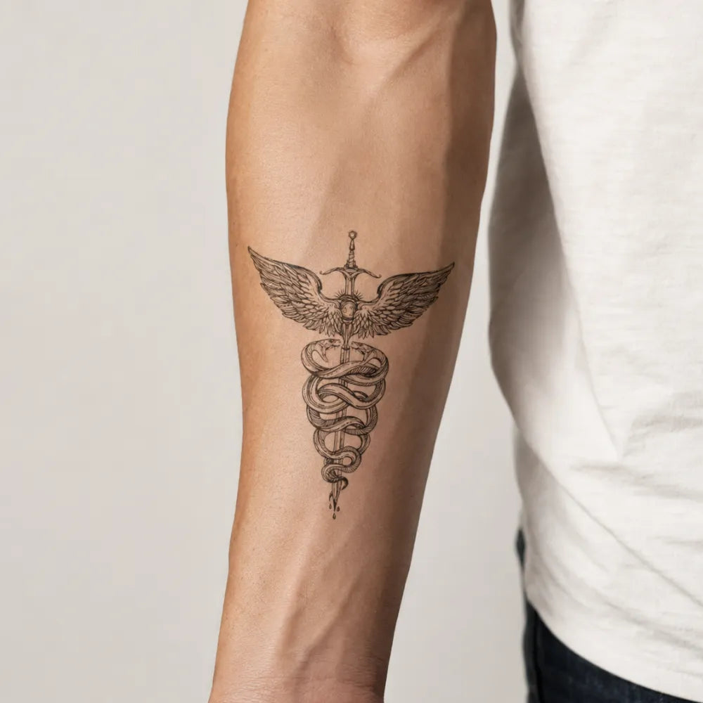 SafeTatt — Serpent & Sword · fotografie tetování na kůži