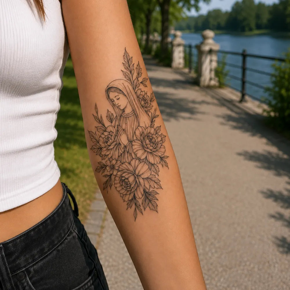 SafeTatt — Floral Prayer · fotografie tetování na kůži