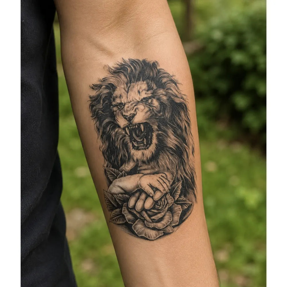 SafeTatt — Lion Bloom · fotografie tetování na kůži
