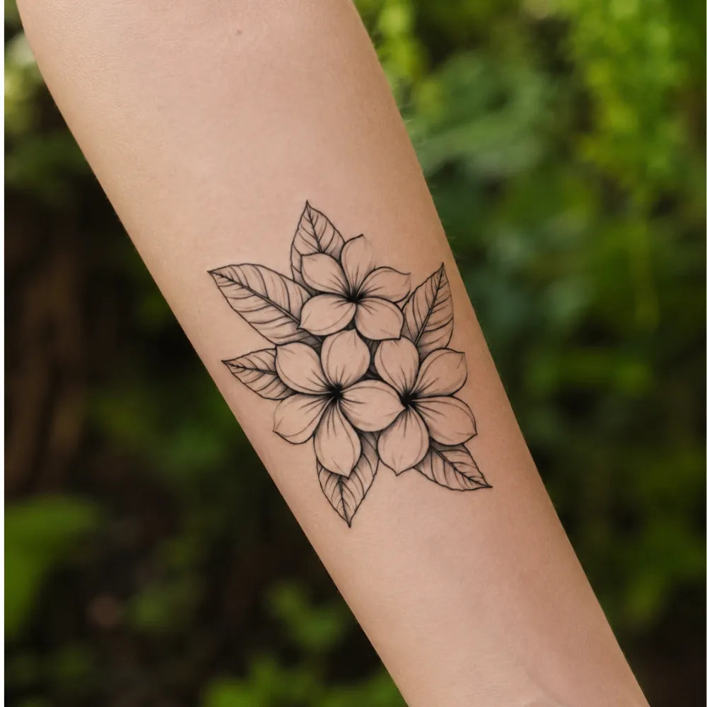 SafeTatt — Plumeria Bloom · fotografie tetování na kůži