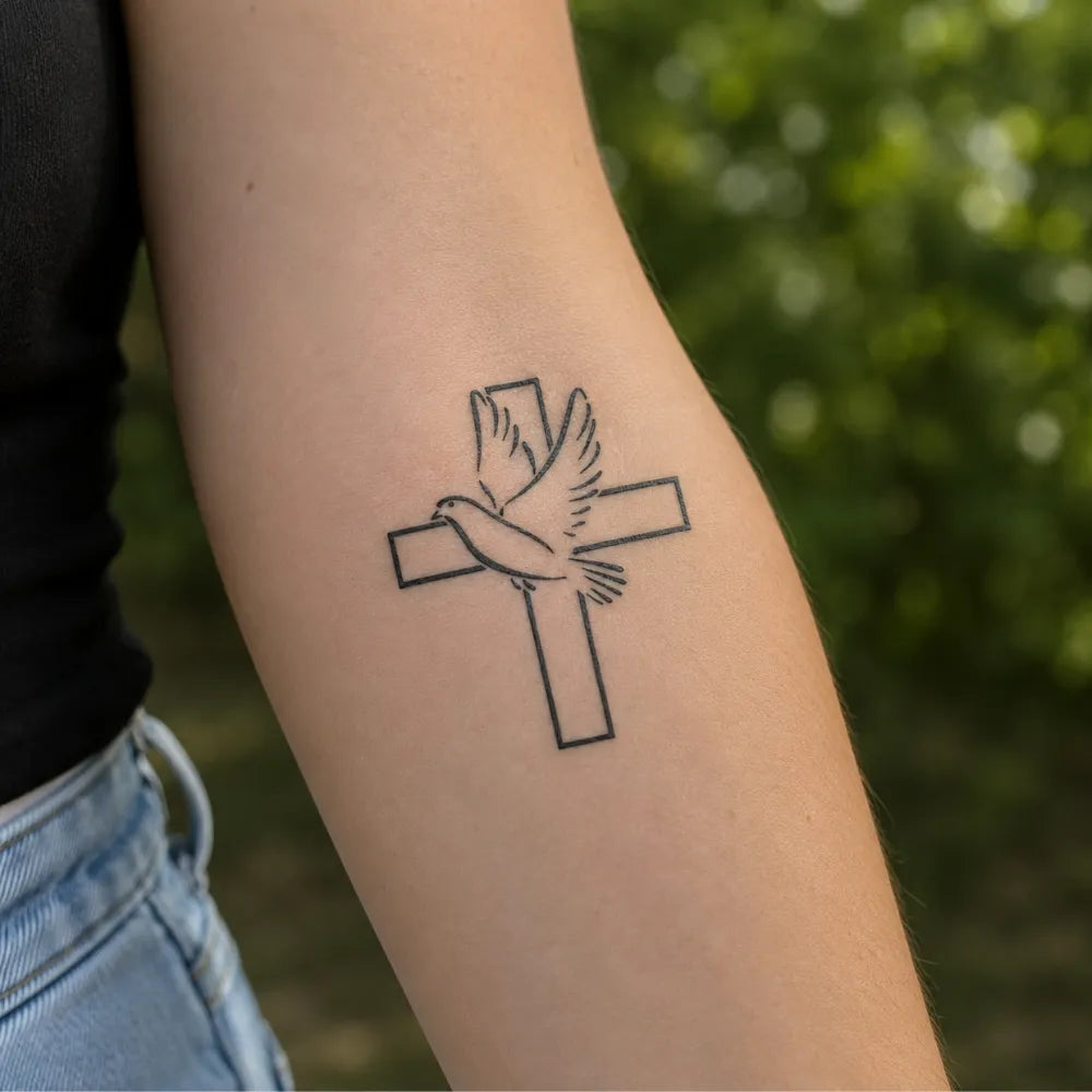 SafeTatt — Peace Cross · fotografie tetování na kůži