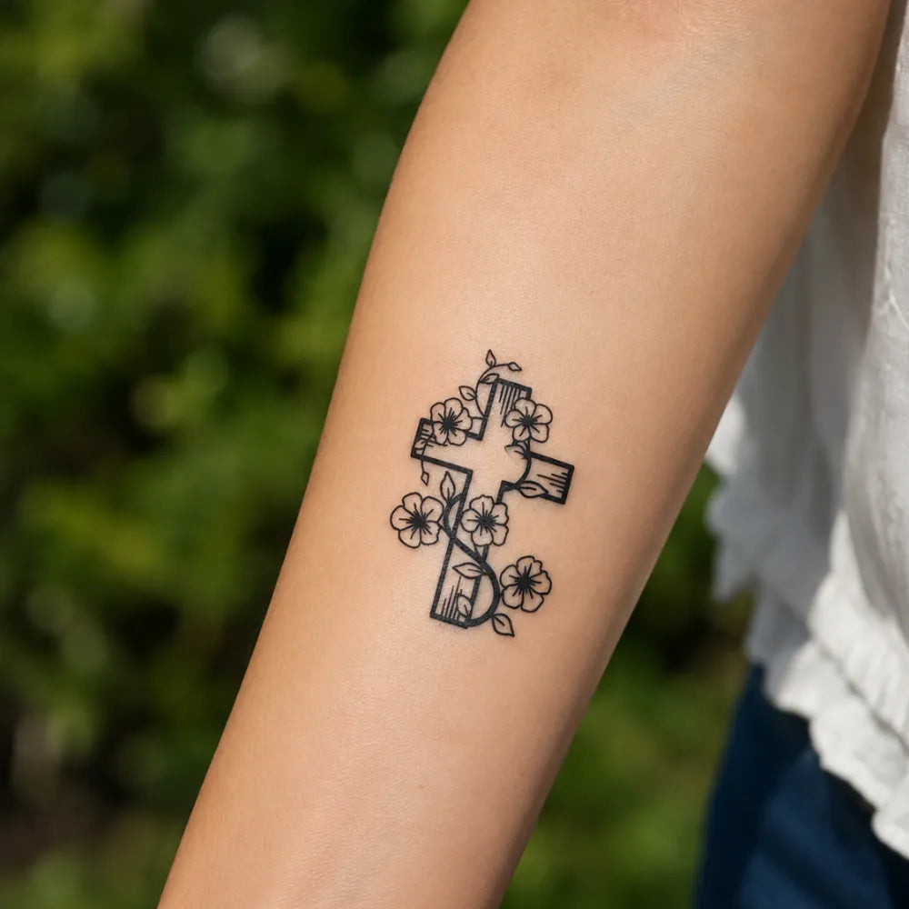 SafeTatt — Bloom Cross · fotografie tetování na kůži