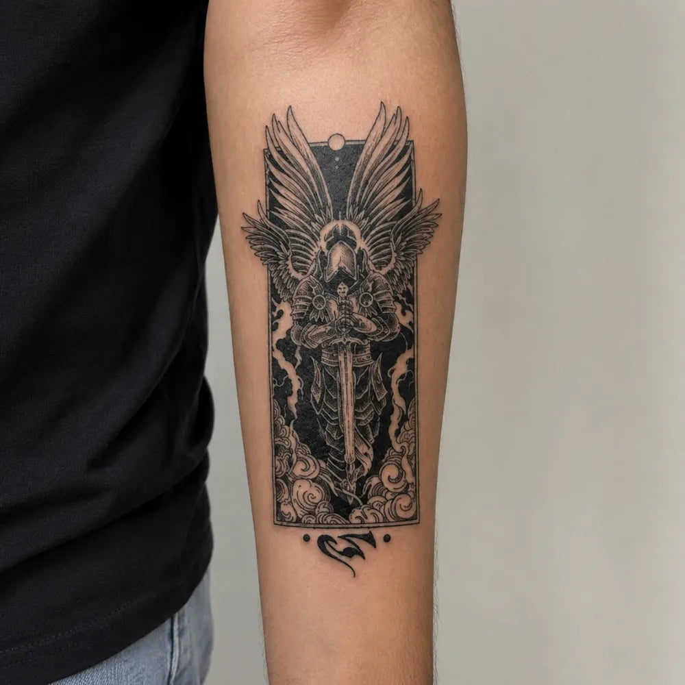 SafeTatt — Divine Sentinel · fotografie tetování na kůži