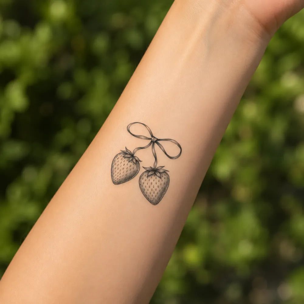 SafeTatt — Strawberry Bow · fotografie tetování na kůži