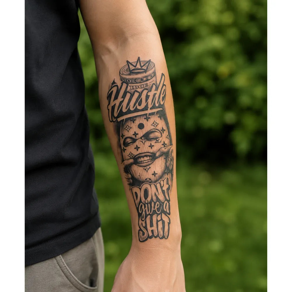 SafeTatt — Hustle Mask · fotografie tetování na kůži
