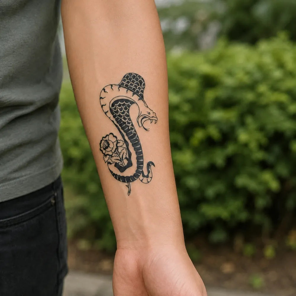 SafeTatt — Cobra and Rose · fotografie tetování na kůži